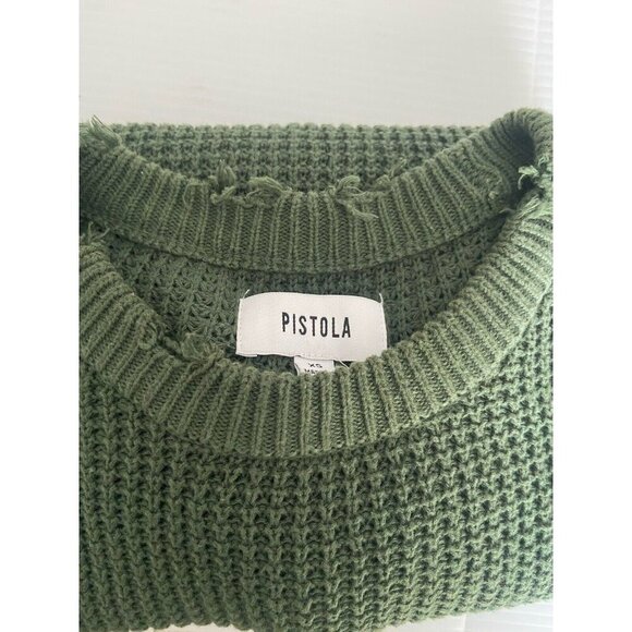 Pistola Olga Distressed Olive Green Crewneck Waffle Knit Sweater Size X-Small XS - Picture 13 of 13